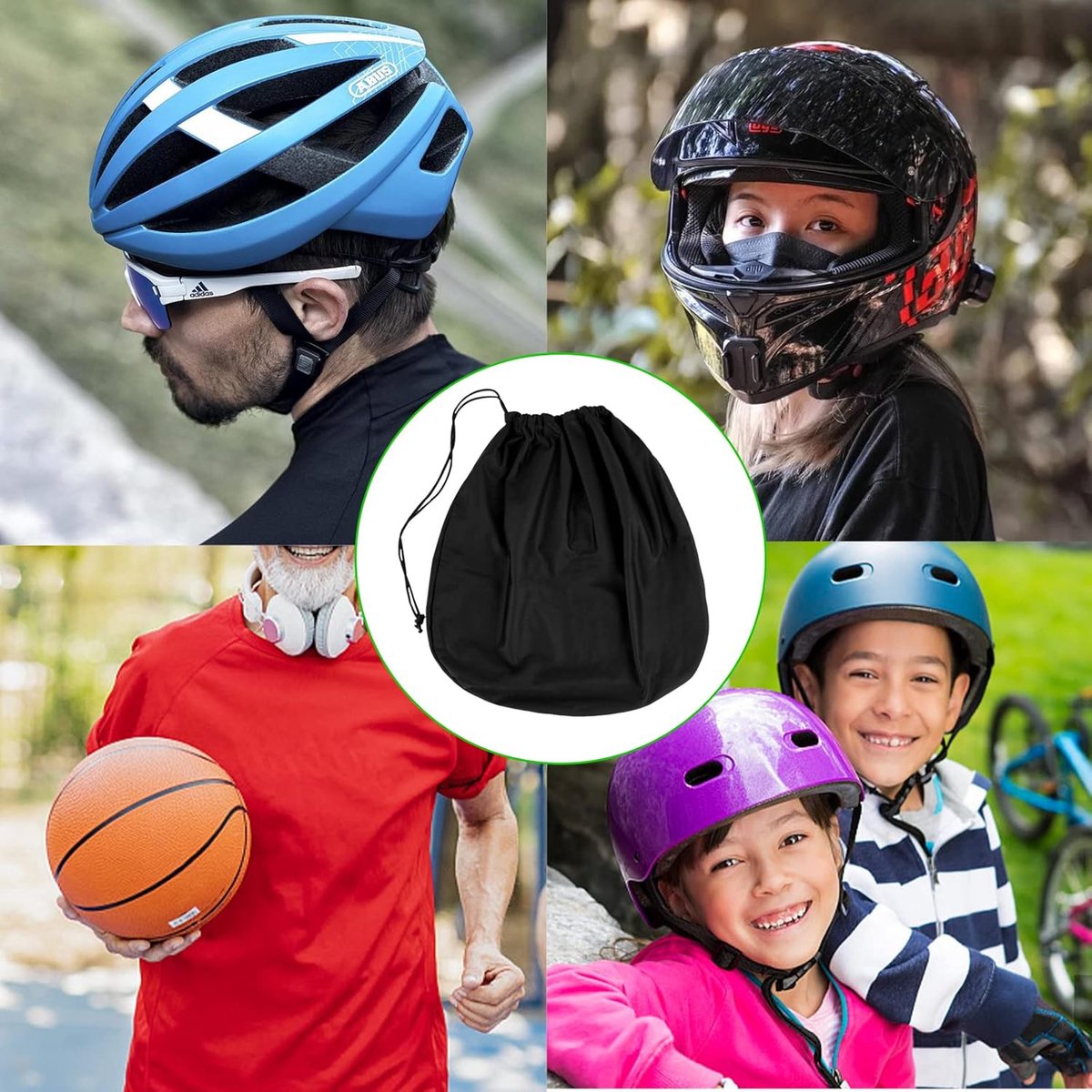 Helmet Bag - Helmet Cover - Protective Cover - Universal Portable Bag - Storage Bags - Storage Pouch - Motorcycle Helmet Bag - Bicycle Helmet Bag - Ski Helmet Bag - 47*43 cm - for motorcycle, bicycle, equestrian, hockey, and ski helmets - Black