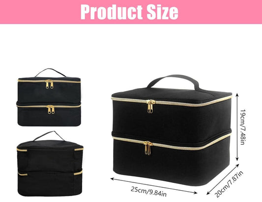 Nail polish storage - Nail polish case - Beauty case - Nail case bag - Nail stylist bag - Nail polish carrying case - double-layer makeup bag - nail accessories - nail organizer - storage box - for 30 bottles and nail lamp - 25*20*21 cm - black
