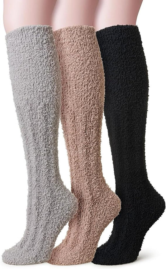 3 Pairs - socks - Knee socks - Warm Fuzzy Fleece Socks - Women's House Socks - Warm Winter Socks - Fluffy Socks - Sleep Socks - House Socks - keep warm - coral fleece - Plush and comfortable - thick plush socks - center tube socks