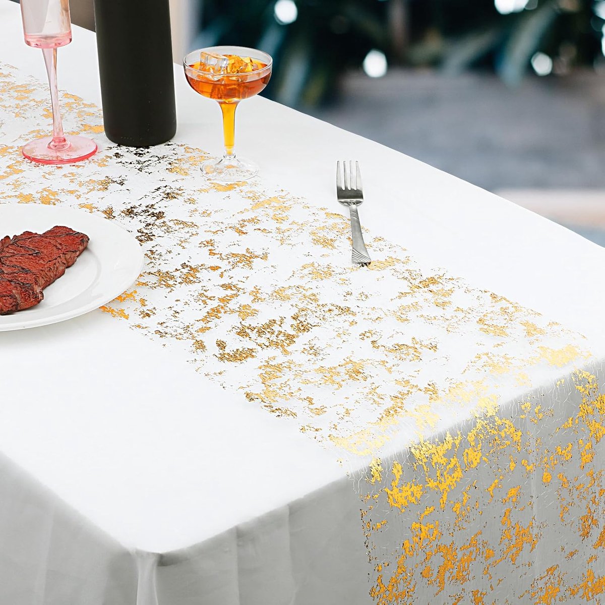 Table Runner - 28*275 cm - Gold Table Runner - Gold Foil Table Runner - Tablecloth - Polyester Table Runner - Glittering Metal Mesh Roll Table Runner - for wedding decorations, New Year's decorations, and birthday parties