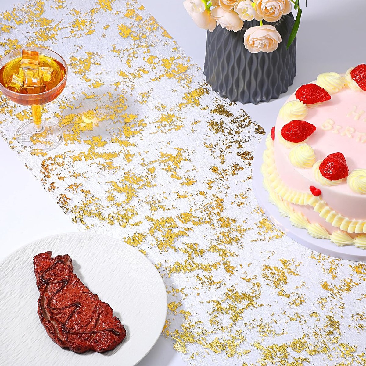 Table Runner - 28*275 cm - Gold Table Runner - Gold Foil Table Runner - Tablecloth - Polyester Table Runner - Glittering Metal Mesh Roll Table Runner - for wedding decorations, New Year's decorations, and birthday parties