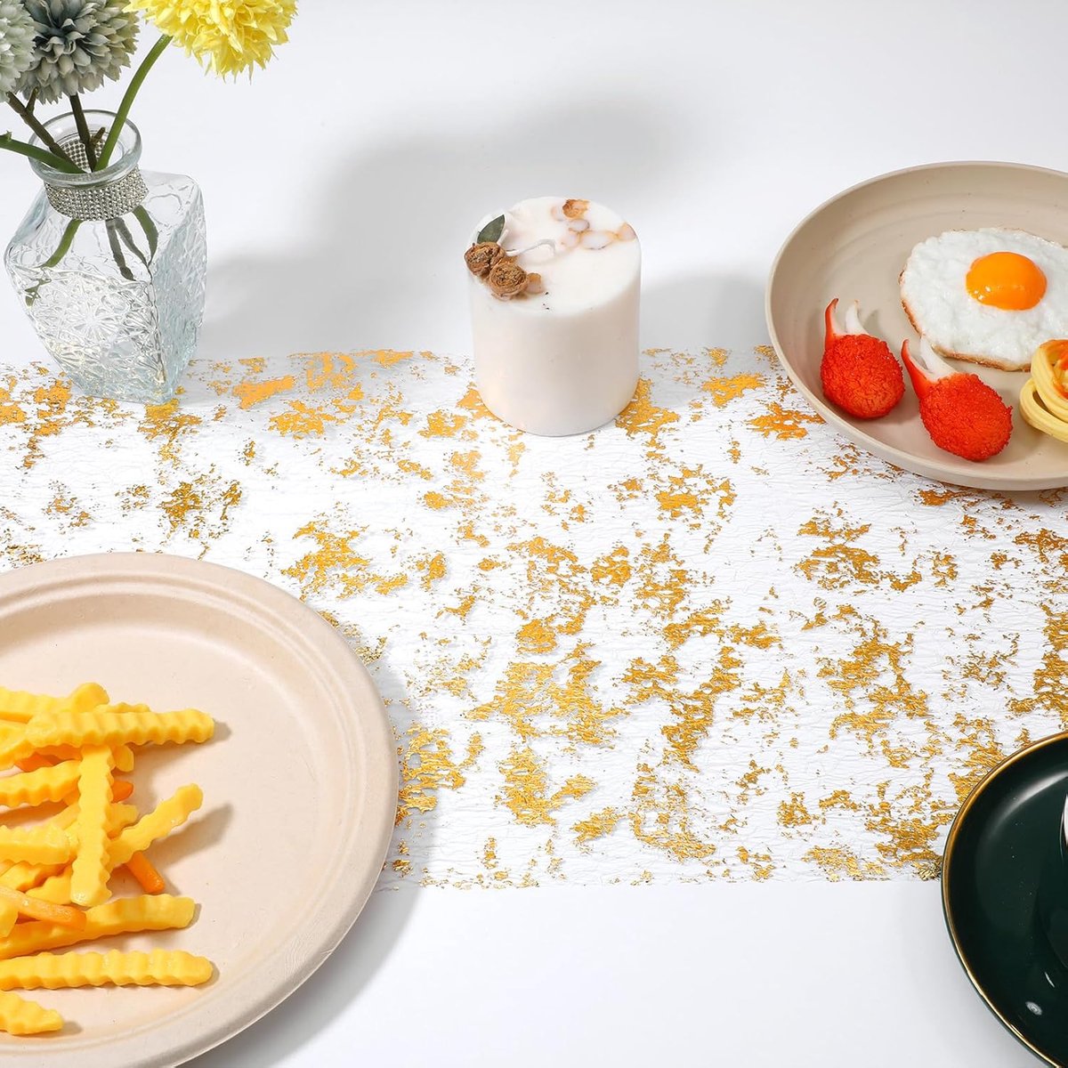 Table Runner - 28*275 cm - Gold Table Runner - Gold Foil Table Runner - Tablecloth - Polyester Table Runner - Glittering Metal Mesh Roll Table Runner - for wedding decorations, New Year's decorations, and birthday parties