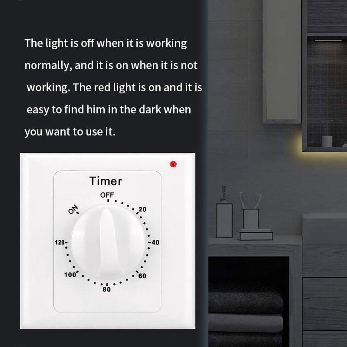 Countdown Switch - 120 minutes - Countdown timer switch - Mechanical countdown timer socket - time switch - timer light switch - with timer - timer socket - for bathroom extractor fan, garage, laundry room, storage room or spa - white.