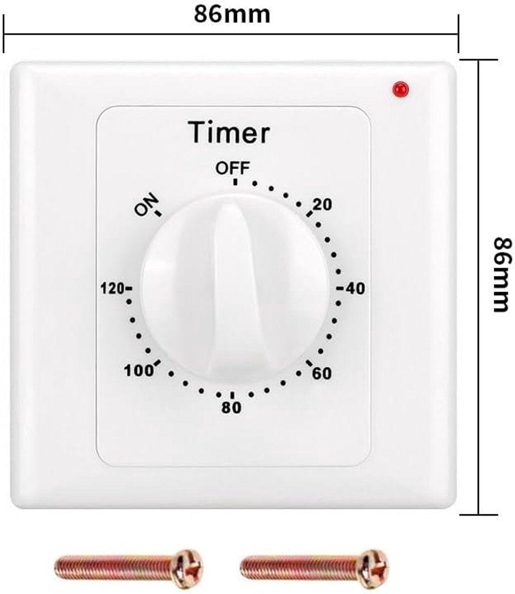 Countdown Switch - 120 minutes - Countdown timer switch - Mechanical countdown timer socket - time switch - timer light switch - with timer - timer socket - for bathroom extractor fan, garage, laundry room, storage room or spa - white.