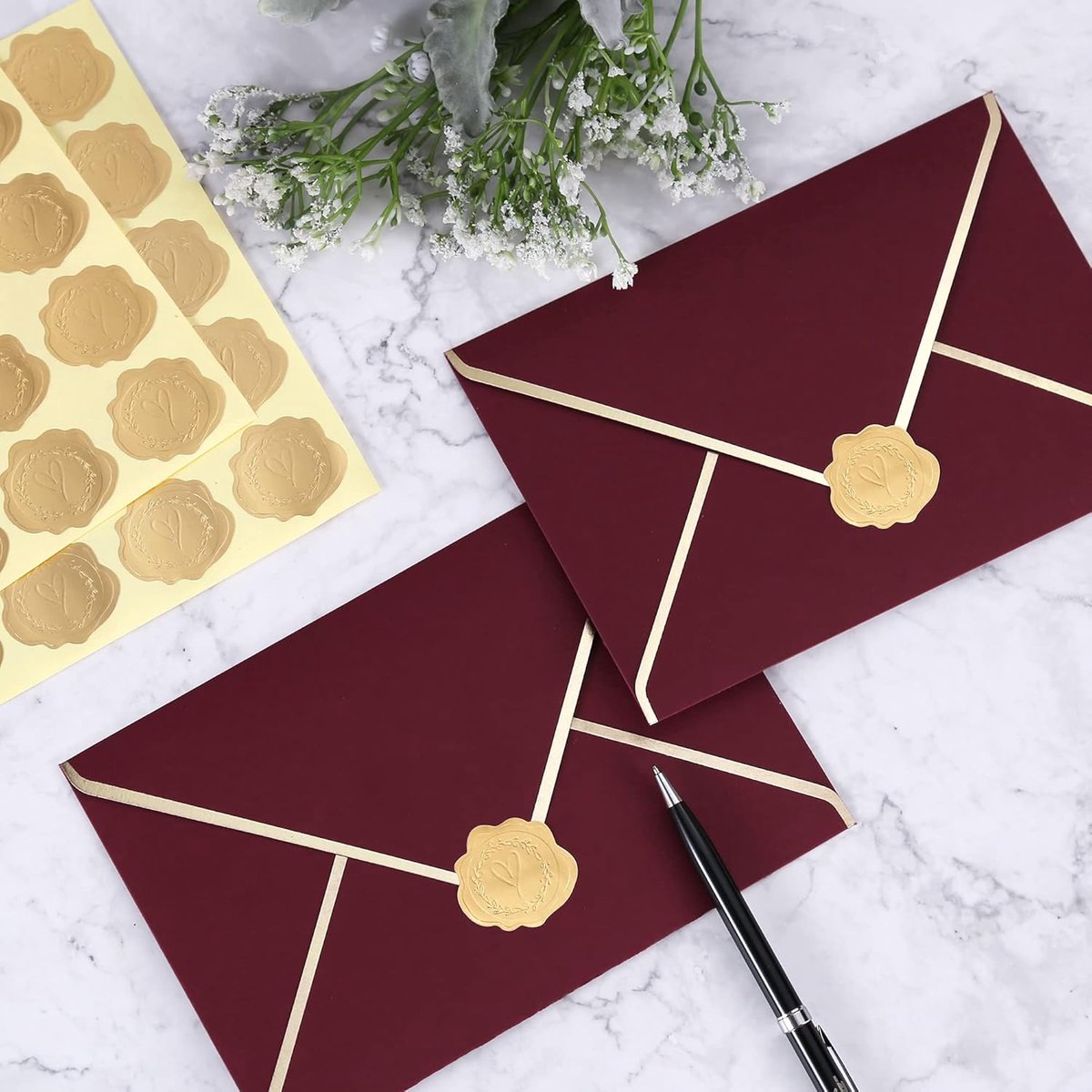 300 pieces - Sealing sticker - Gold sealing sticker - Sealing sticker - Gift sealing - Wedding sealing stickers - Envelope sealing sticker - For wedding invitations, greeting cards, and thank-you cards - Self-adhesive envelope closures - Gold