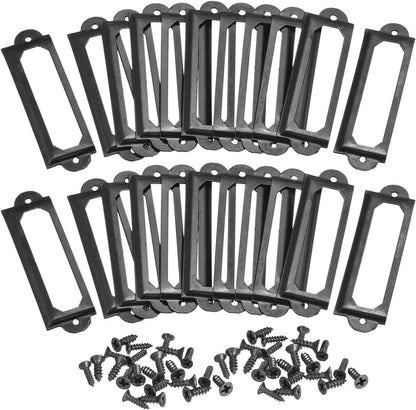 30 pieces - metal label holders - name card frame - drawer label holders - furniture label holders - library labels - nameplate frame - for shelves, pharmacy cabinet, filing cabinet, drawer, office decoration, archive - with screws - 60*17 mm - black