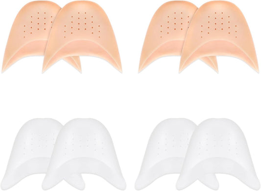 pairs - Silicone gel toe protectors - soft ball of the foot - metatarsal ballet pointe toe cap - with hole toe protection - toe protectors - insole - 2 pairs white + 2 pairs beige - 9.2*11 cm