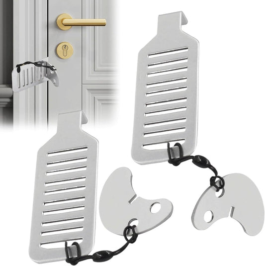 2 pieces - Door stopper - Portable door lock - Lock - Portable security door locks - Anti-theft door stopper - Anti-burglary door stopper - theft protection - for travel, apartments, hotels, schools, vacation homes - 8*3 cm - silver