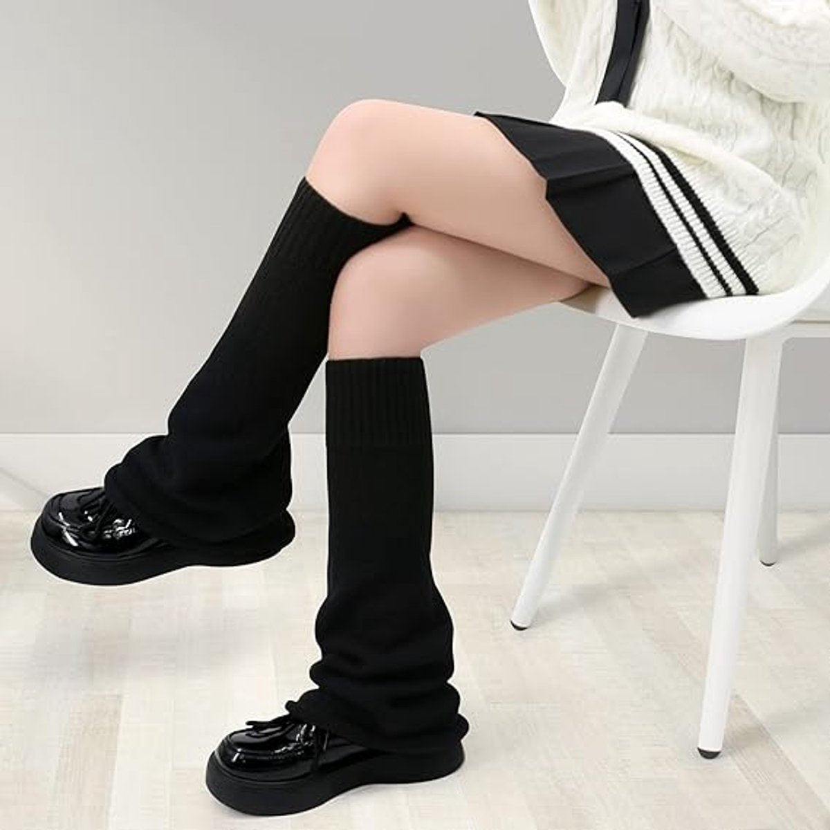 Leg warmers - 1 pair - Socks - Winter leg warmers - Warm leg warmers - Long socks - Calf socks - Knee socks - Stacked socks - Autumn and winter socks - knitted socks - retro accessories - black