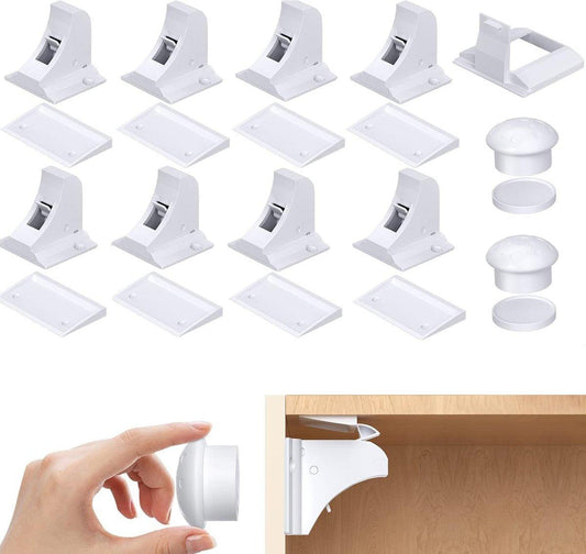 Child Locks for Cabinets - 8 Child Locks + 2 Keys - Cabinet Security for Children - Magnetic Child Lock - Invisible Child Lock - Magnetic Child Lock - Safety Lock for Cabinets - Baby Security - baby lock - child locks - White.