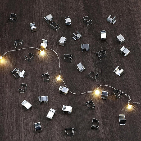 50 pieces - Christmas Lighting Gutter Hooks - Light Hose Clamps - Christmas Lighting Clips - Weatherproof Metal Gutter Clamp - Festive Lighting Clamps - Cable Clips - Christmas Decoration Hooks - for Christmas and Halloween Seasonal Cord - Silver - 24*15