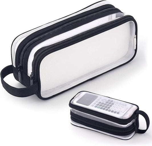 Transparent pencil case - transparent black - teen pencil case - large case for school and office - adult pencil case.