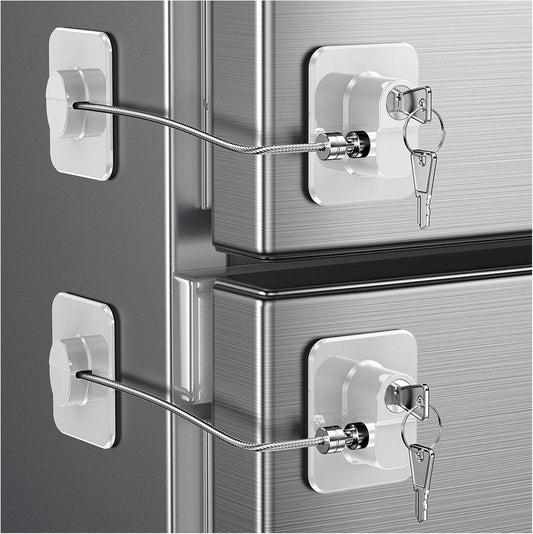 2-Pack Refrigerator Locks - with Keys - for Children, Toddlers, and Adults - Self-Adhesive Refrigerator Lock - for Refrigerator, Cabinets & Drawers, Oven, Windows - Child Safety - White.