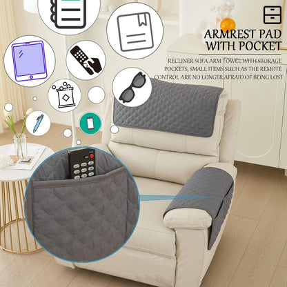 Sofa Cover - 3-Piece Set - Sofa Armrest Cover - Cushion Armrest Pad - Armchair Cover with Pockets - Sofa Protectors - Removable Headrest Cover - Sofa Remote Control Storage Bag - Non-Slip Furniture Protector
