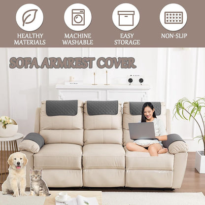 Sofa Cover - 3-Piece Set - Sofa Armrest Cover - Cushion Armrest Pad - Armchair Cover with Pockets - Sofa Protectors - Removable Headrest Cover - Sofa Remote Control Storage Bag - Non-Slip Furniture Protector