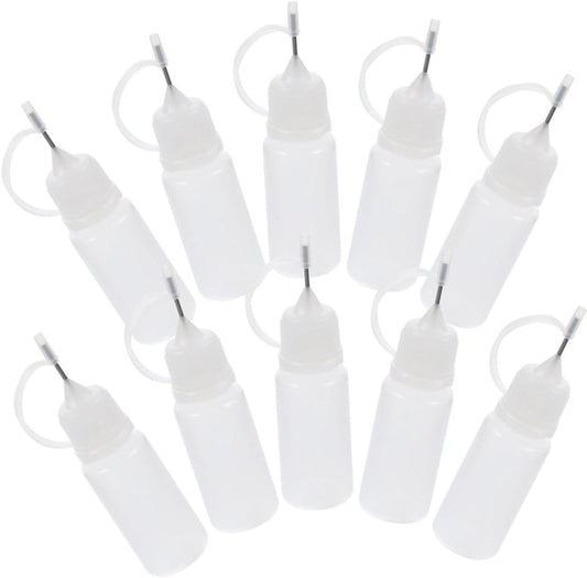 10 pieces - Dispensing bottle - 10ml - Quilling glue needle tip bottles - glue application bottles - with lid - application bottles - paint bottle - squeeze bottles - for DIY crafting, paper quilling, paint, glue dispensing - Refillable - easy to use