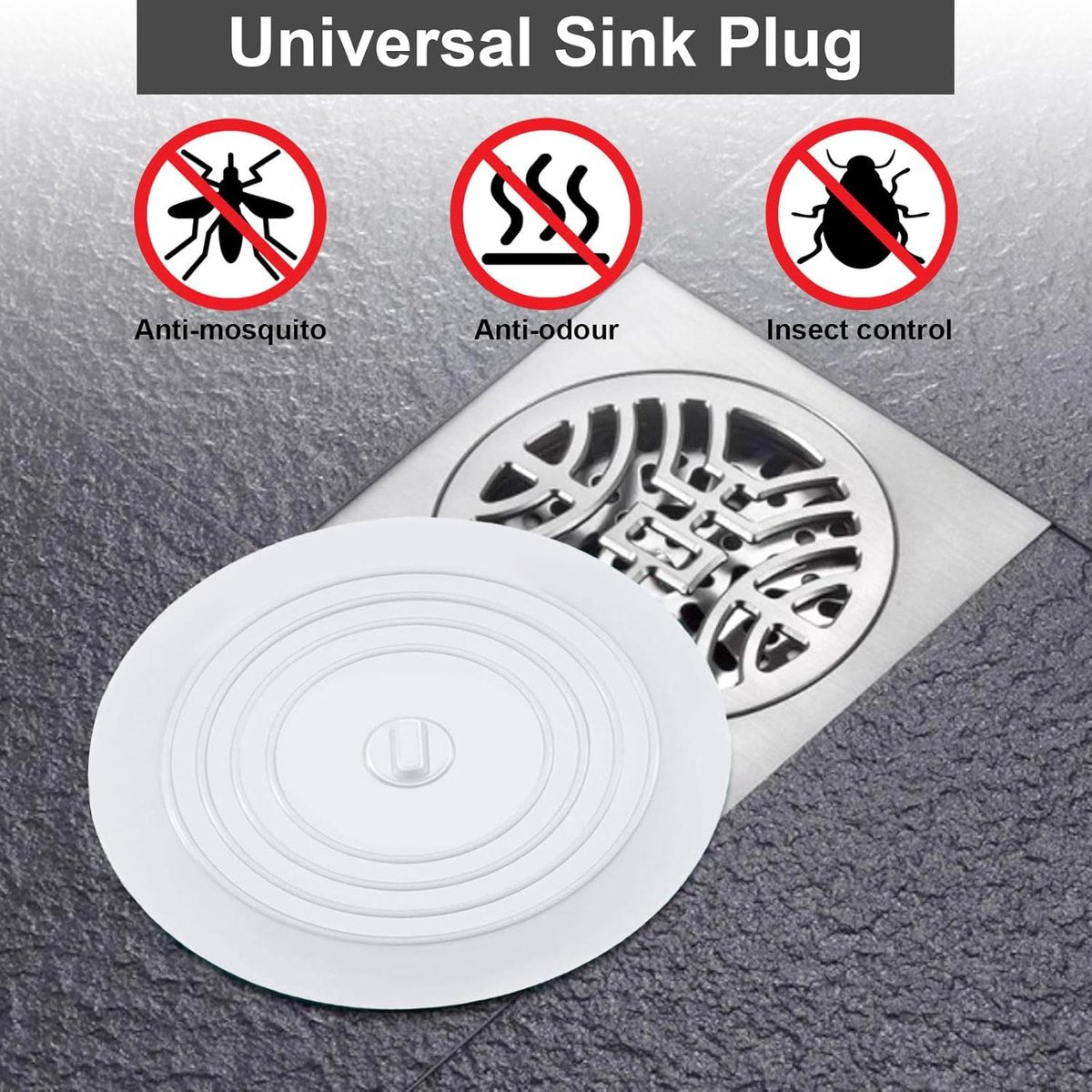 Drain Stopper - 3 Pieces - 15 cm Diameter - White, Grey and Black - Drain Plug - Universal Sink Stopper - Silicone - Bath Stopper - Anti-Clog - For Sink Washbasin Bath Shower Tray Kitchen Washbasin Bathtub Countertop