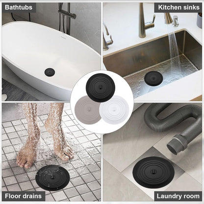 Drain Stopper - 3 Pieces - 15 cm Diameter - White, Grey and Black - Drain Plug - Universal Sink Stopper - Silicone - Bath Stopper - Anti-Clog - For Sink Washbasin Bath Shower Tray Kitchen Washbasin Bathtub Countertop
