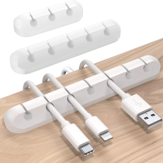 3 pieces - Cable holder - Cable clamp holder - cable management system - cable organizer - cable clip - desk organizer - cable tray - for cables, power cords, USB charging cables, chargers, audio cables - 3, 5, 7-hole - white.