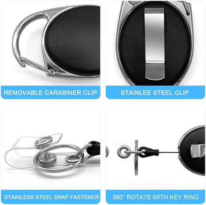 10 Retractable Badge Holders - Extendable Keychain - with Carabiner Belt Clip - D-Clip - Extendable Lanyard Keychain - Keys and Cards - Card Holder Drawstring - Keychain for ID Card Holder and Keychain