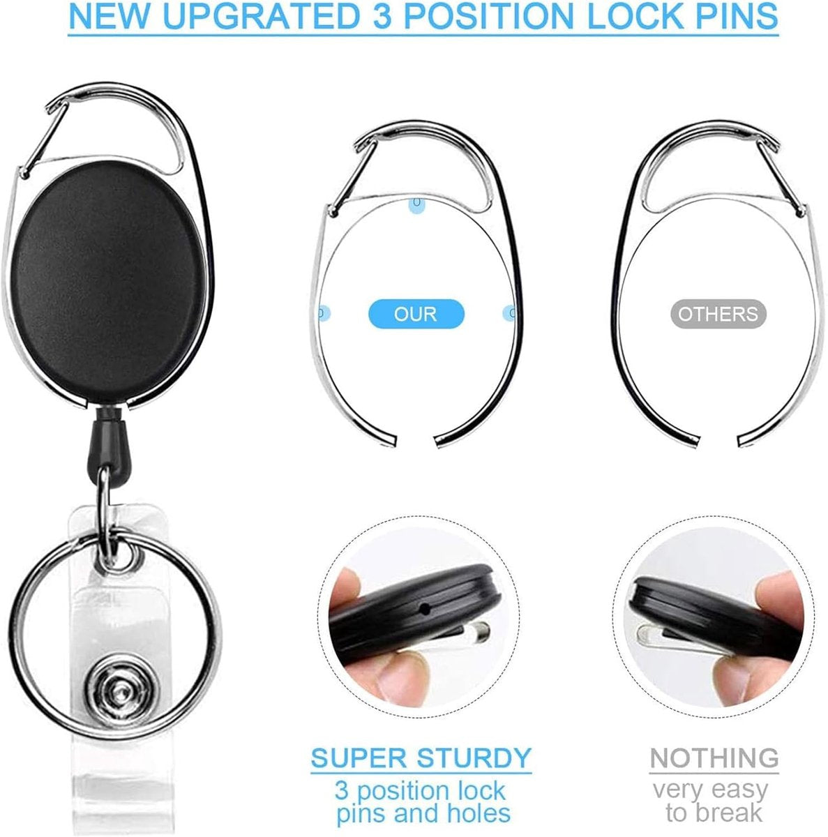 10 Retractable Badge Holders - Extendable Keychain - with Carabiner Belt Clip - D-Clip - Extendable Lanyard Keychain - Keys and Cards - Card Holder Drawstring - Keychain for ID Card Holder and Keychain
