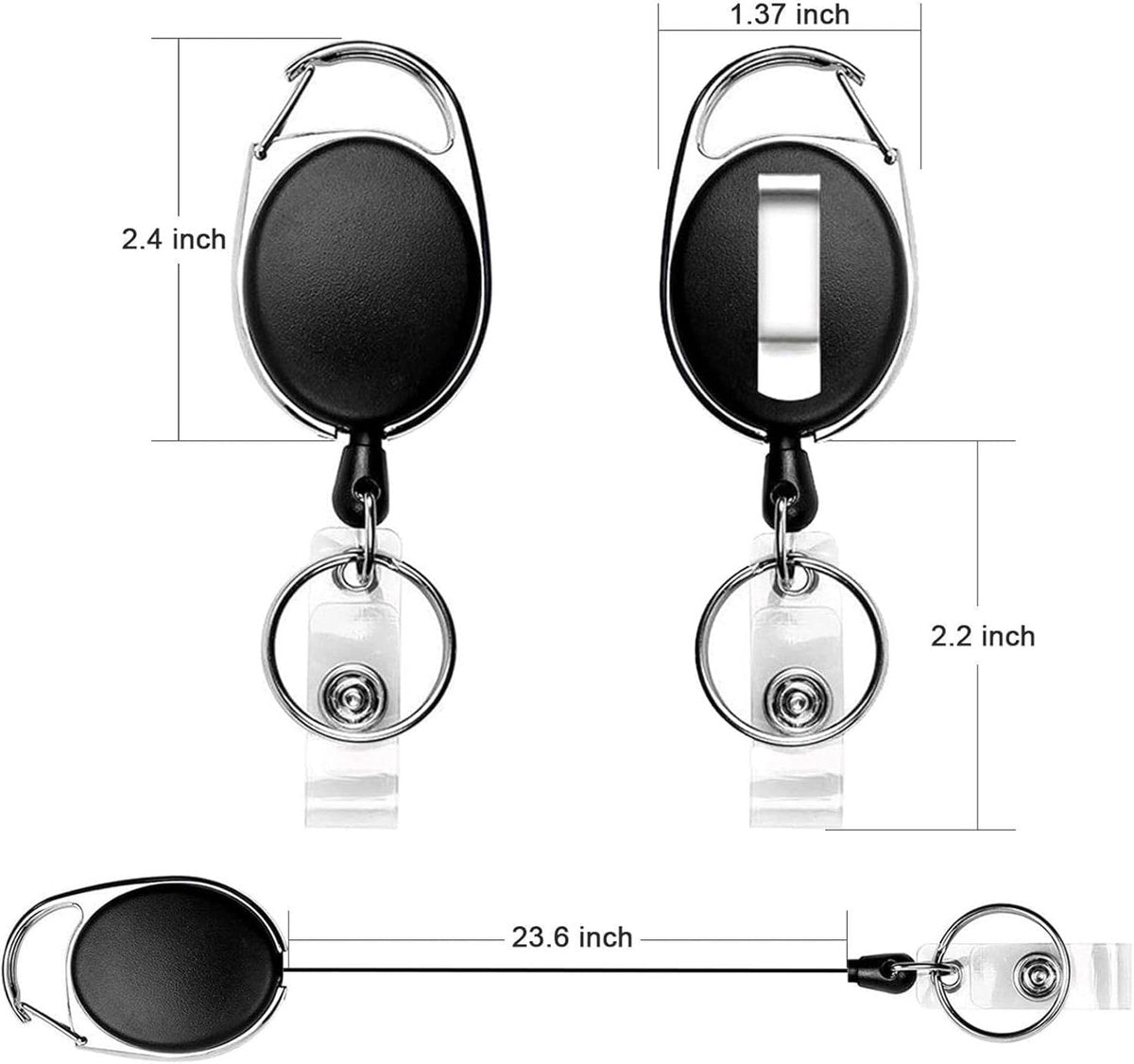 10 Retractable Badge Holders - Extendable Keychain - with Carabiner Belt Clip - D-Clip - Extendable Lanyard Keychain - Keys and Cards - Card Holder Drawstring - Keychain for ID Card Holder and Keychain