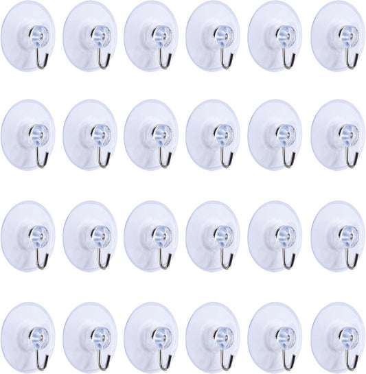 24 Pieces Suction Cup with Hook - Suction Cup with Hook Set - Hanging Hooks with Suction Cup - Kitchen Hooks - Towel Hooks - Self-Adhesive Hooks - Reusable Wall Hook - for Tiles, Glass, Window, Shower, Kitchen, Bathroom, Home - Transparent