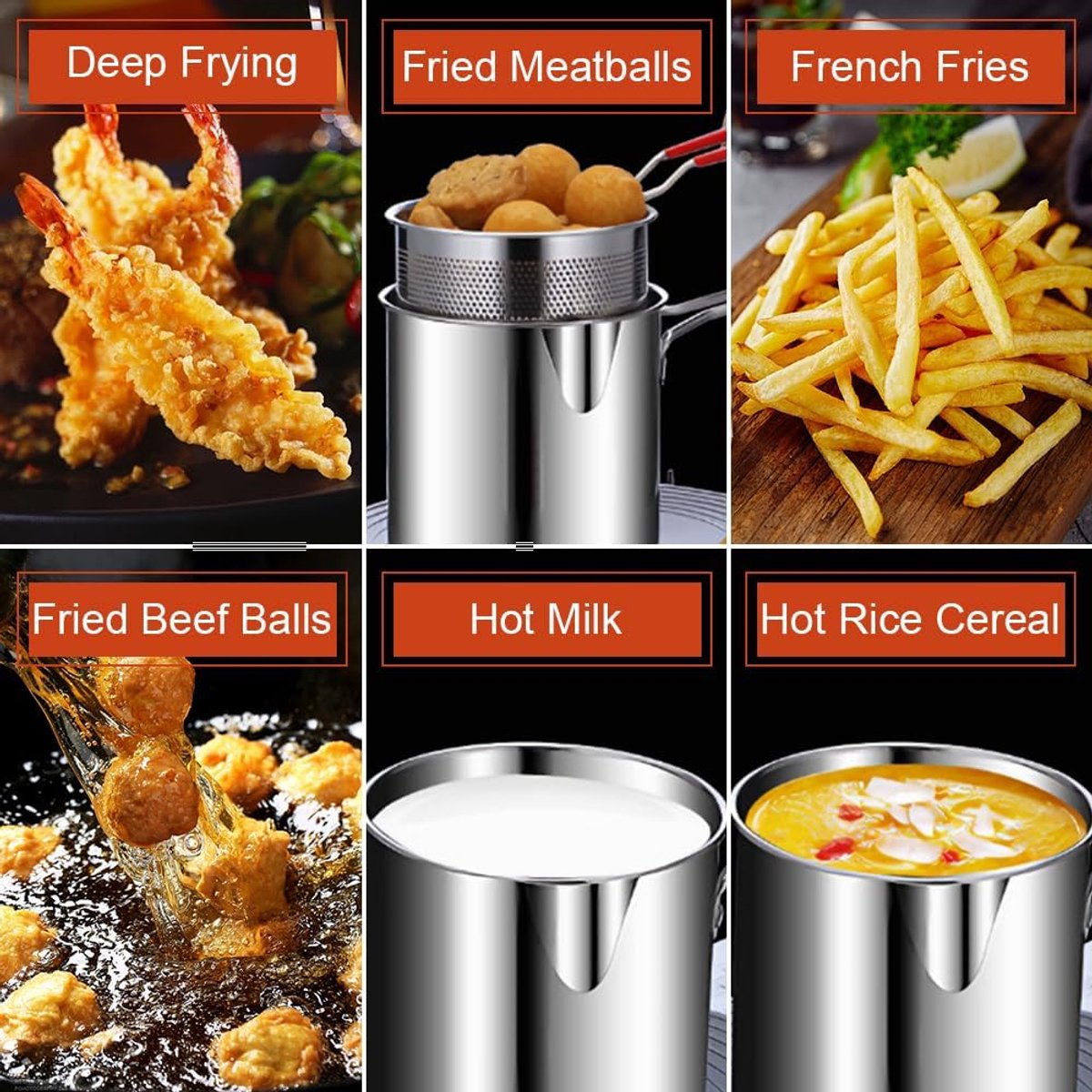 Stainless Steel Deep Fryer - Small Deep Fryer - Filter Jug - With Kitchen Clip - Separates Grease Residues - Deep Fryer with Basket - Mini Deep Fryer - Deep Fryer - Chip Fryer - Household Deep Fryer - Suitable for Gas and Induction - For Kitchen and Campi