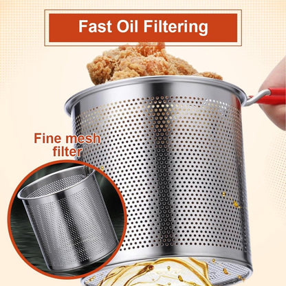 Stainless Steel Deep Fryer - Small Deep Fryer - Filter Jug - With Kitchen Clip - Separates Grease Residues - Deep Fryer with Basket - Mini Deep Fryer - Deep Fryer - Chip Fryer - Household Deep Fryer - Suitable for Gas and Induction - For Kitchen and Campi