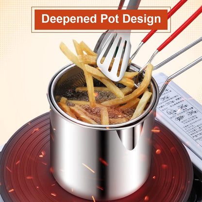 Stainless Steel Deep Fryer - Small Deep Fryer - Filter Jug - With Kitchen Clip - Separates Grease Residues - Deep Fryer with Basket - Mini Deep Fryer - Deep Fryer - Chip Fryer - Household Deep Fryer - Suitable for Gas and Induction - For Kitchen and Campi