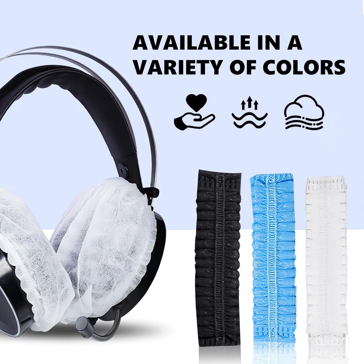 Elastic Headphone Hygiene Cases - 100 pieces - non-woven fabric headphone covers - replacement headphone hygiene cases - elastic stretch - universal - cover case 11cm - for home, sports and office - White