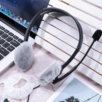 Elastic Headphone Hygiene Cases - 100 pieces - non-woven fabric headphone covers - replacement headphone hygiene cases - elastic stretch - universal - cover case 11cm - for home, sports and office - White