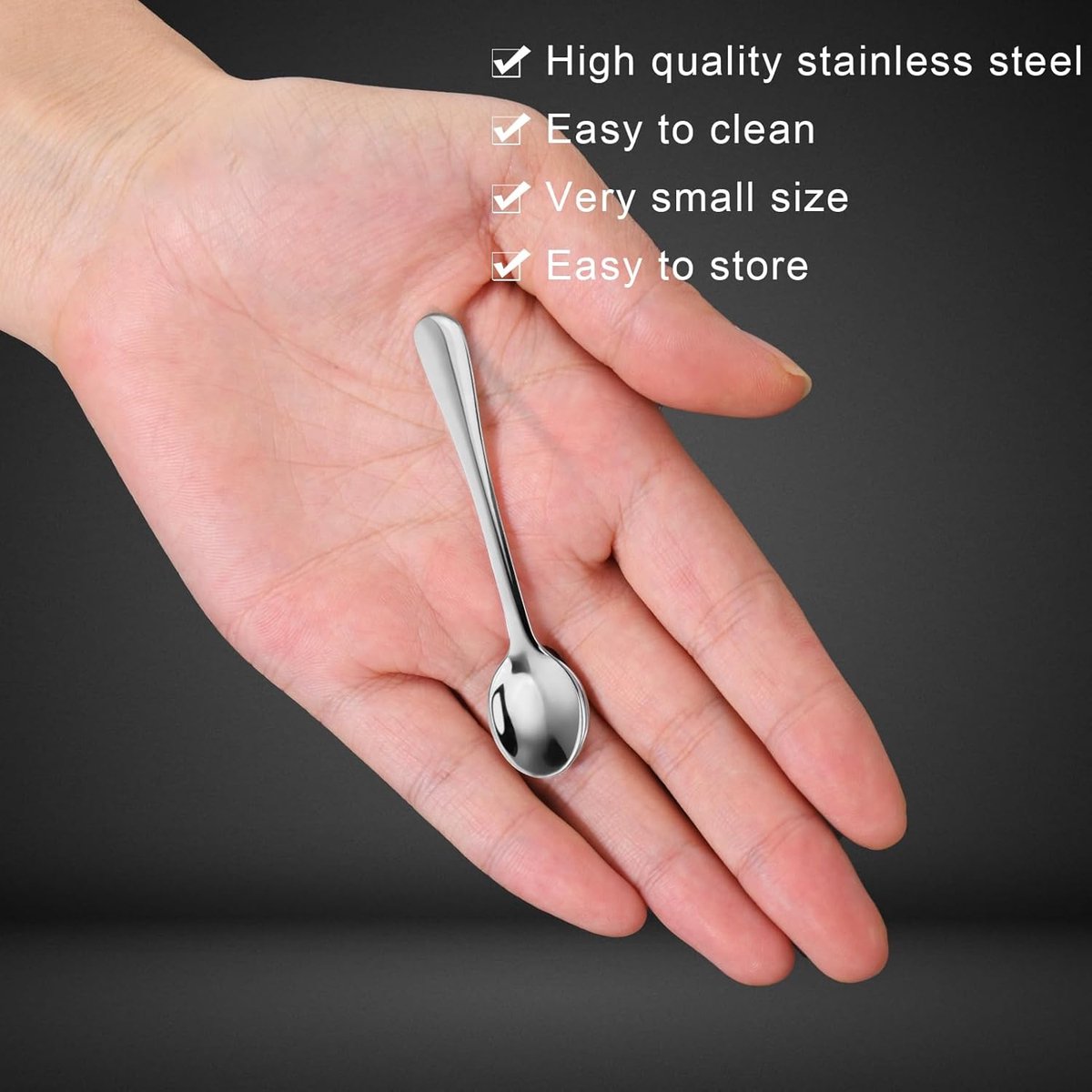 10 pieces - Spoon - Kitchen sauce spoon - Sauce spoon - Spice spoon - Small spoons for spice jars - mini spoons - Stainless steel small spoons - Kitchen utensils - for herbs, salt, pepper, spices, sugar, honey, coffee - 7.5 cm - silver