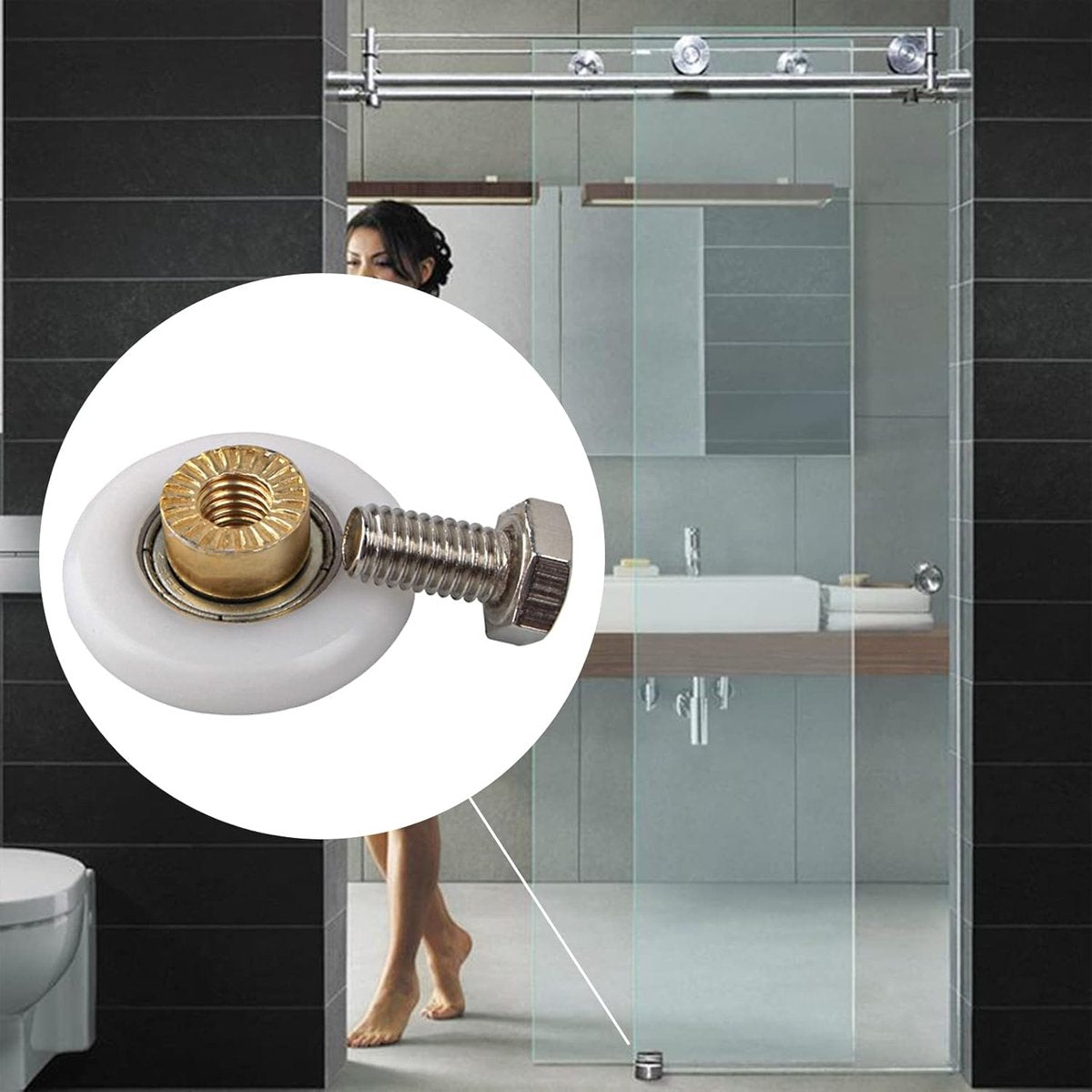 pieces - shower door rollers - 20 mm - sliding door wheels for showers - replacement roller guide wheels - for home, bathroom, DIY - replacement parts for glass holes - for shower doors, sliding door wheels and gliders - white