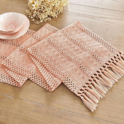 Table runner - tablecloth - Bohemian style table runner - pink table runner - with knotted tassel - farmhouse woven home decor - pink - 30*240 cm