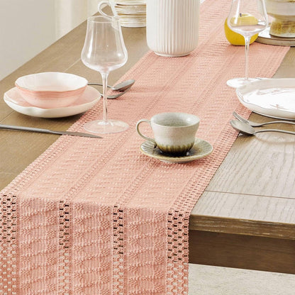 Table runner - tablecloth - Bohemian style table runner - pink table runner - with knotted tassel - farmhouse woven home decor - pink - 30*240 cm