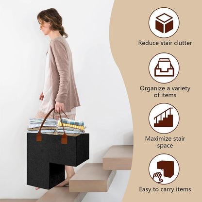 Stair Organizer Basket - Stair Basket - L-shaped Foldable Stair Basket - Storage Bag - Felt Stair Basket - Laundry Basket - Toy Basket - Household Items - for Laundry, Toys - 42*42*25.5 cm - Black