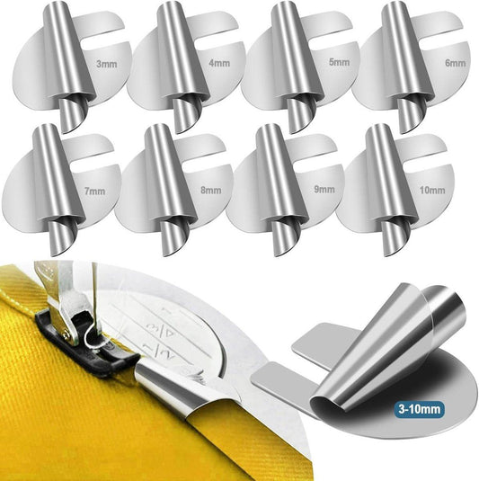 Hem feet - Rolled Hem Foot - Sewing machine accessories - Rolled Hem Presser Foot - Hemmer foot - sewing machine presser foot - sewing accessories - with 8 sizes - Stainless Steel Rolled Hem Presser Foot - for home use - 3-10 mm - silver.