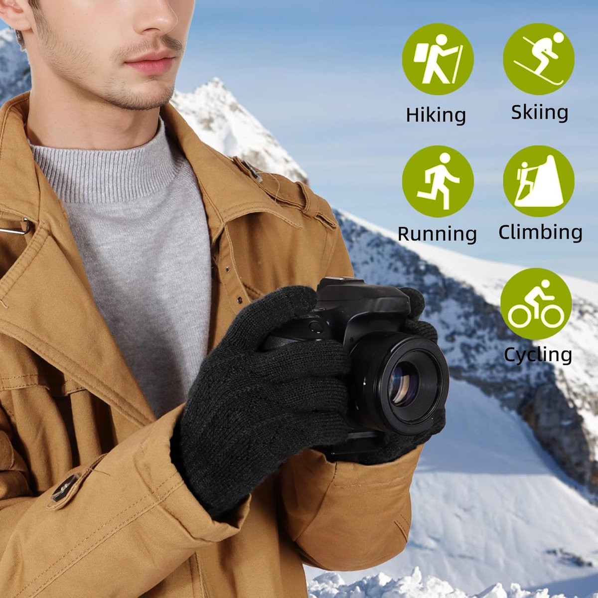 Gloves - Winter Gloves - Warm Gloves - Touchscreen Gloves - Men's Winter Touchscreen Gloves - Warm and windproof fleece lining - Durable and soft - for outdoors, running, skiing, cycling - black.