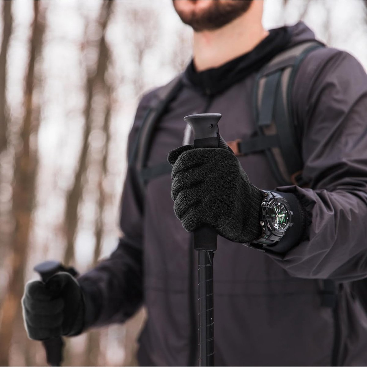 Gloves - Winter Gloves - Warm Gloves - Touchscreen Gloves - Men's Winter Touchscreen Gloves - Warm and windproof fleece lining - Durable and soft - for outdoors, running, skiing, cycling - black.