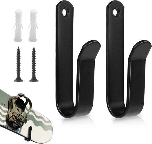 2 pieces - Skateboard wall mount - snowboard wall mount - snowboard wall mounting clips - horizontal snowboard storage - skateboard display rack stand - towel rack - towel hook - coat hook - with screws - for room, garage - 10*2*3.5 cm - black.
