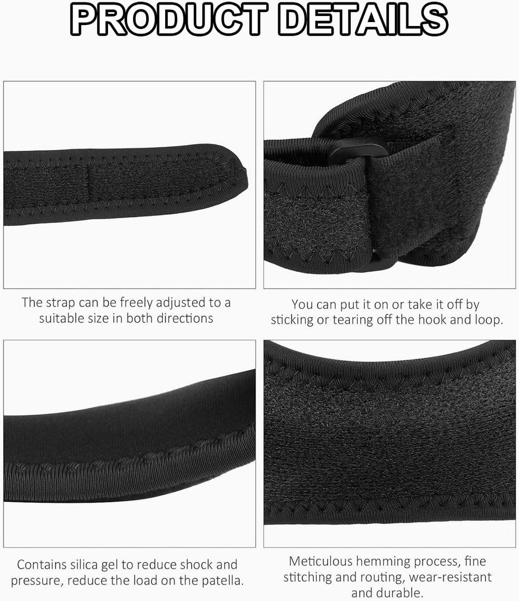 1 pair - Patella brace - knee straps for patellar tendon - knee brace - knee brace for relief of knee pain - knee-patella strap - sports knee brace - knee brace for osteoarthritis - knee brace - support for sports - braces - strap - adjustable - black