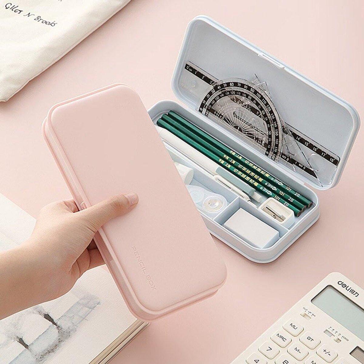 Pencil Case - Pen Pencil Case - Pencil Case - Pencil Case for Children and Adults - Exam Pencil Case - School Bag for Boys and Girls - plastic pencil case - pencil case - school supplies - compact stationery storage box - Back To School - Pink.