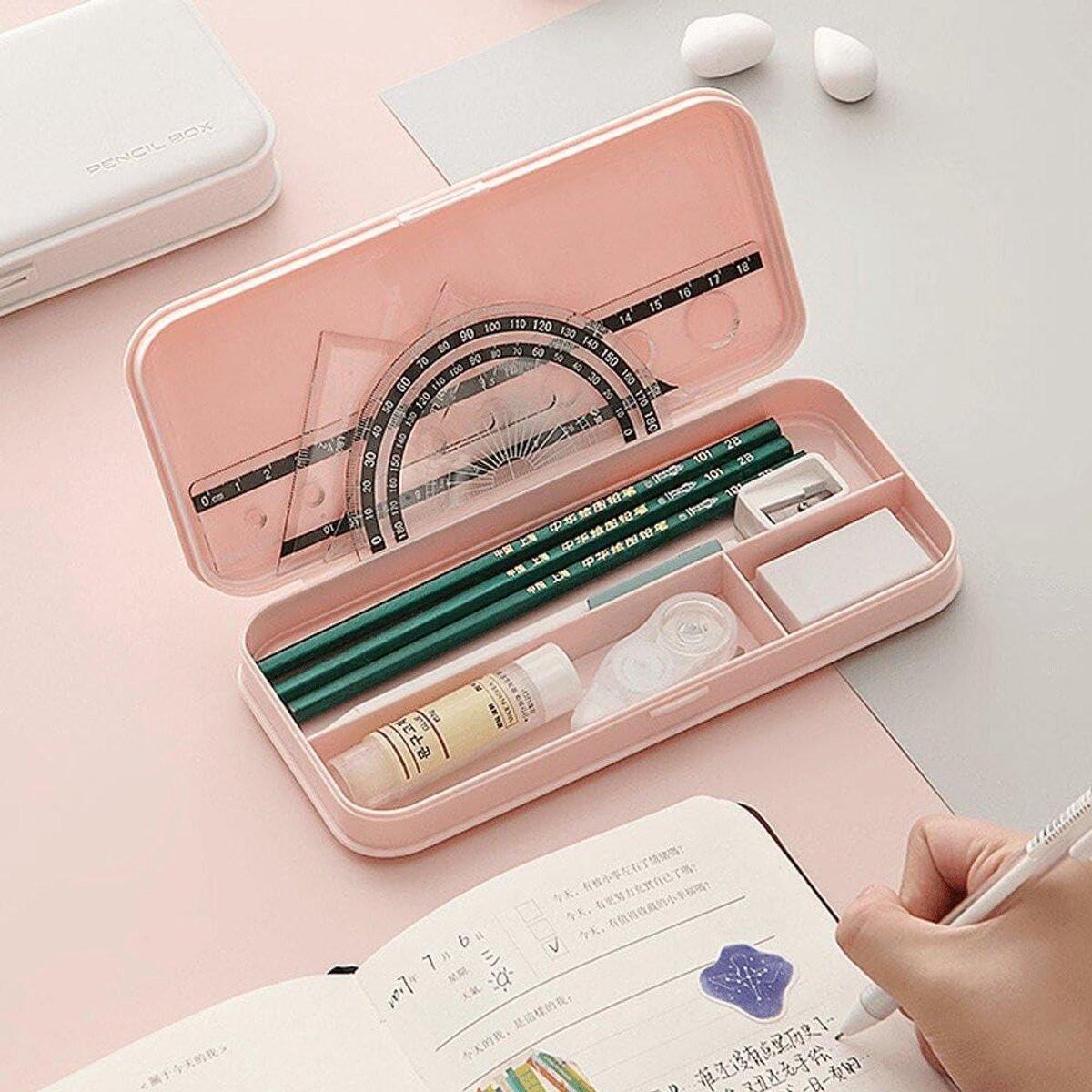 Pencil Case - Pen Pencil Case - Pencil Case - Pencil Case for Children and Adults - Exam Pencil Case - School Bag for Boys and Girls - plastic pencil case - pencil case - school supplies - compact stationery storage box - Back To School - Pink.