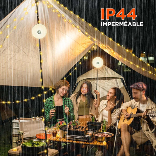 2-Piece Camping Light String 10 M - Warm Lights and Colored Light - Camping Lighting String - Light Garland - Ambience Strip - 4-in-1 Portable - Camp Lamp - Retractable - Waterproof - Solar String Lights - For Camping, Garden, Decoration - USB Rechargeabl.