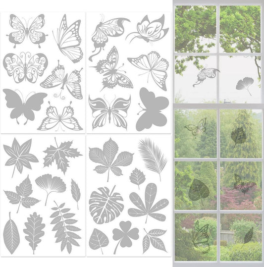 28 pieces - transparent window stickers - butterfly patterns and leaf shapes - warning decorative stickers - for home - window stickers - window decoration - prevent birds from hitting glass