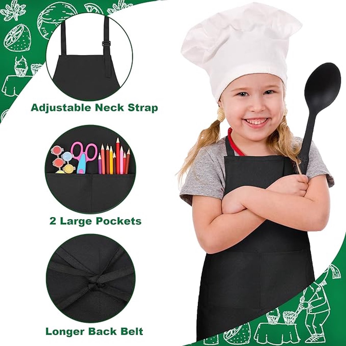 6x Children's Aprons - Children's Craft Apron - Kitchen Apron - Cooking Apron - Painting Apron - Adjustable - Painting Apron - Craft Apron - Children's Apron - For Baking, Gardening, Crafts, School, BBQ, Party - Size L, 6-14 Years