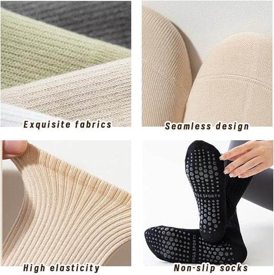 4 pairs - Yoga Socks - Pilates Socks - Non-slip Yoga Socks - Yoga Socks for women - sports socks - non-slip mid-tube socks - cotton pilates socks - breathable cotton socks - non-slip socks - for ballet, yoga, dance, pilates and fitness