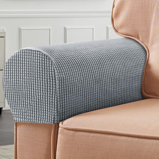 4 Pieces - Armrest Protection Covers - Protective Cover - Elastic Sofa Cover - Sofa Armrest Cover - Gloves for Sofa Armrests - Anti-Slip - Anti-Scratch - for Reclining Square, Curved, Tilted Armrest Cover - Grey