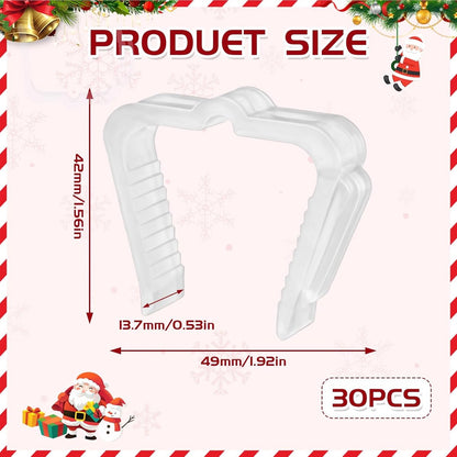30 pieces - Christmas lighting clips - Light clips - Plastic clips - Lighting hooks - Party lighting clamps - festive string lights clips - hooks - for party decoration, gutter, fencing, roof edge - 49*42*13.7 mm - white
